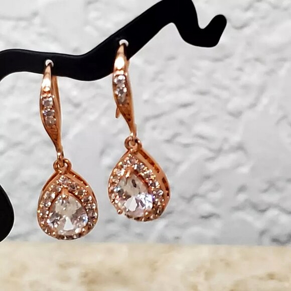 Rose Gold Plated 2 Pc Crystal Earrings & Bracelet Jewelry Set - Picture 12 of 17